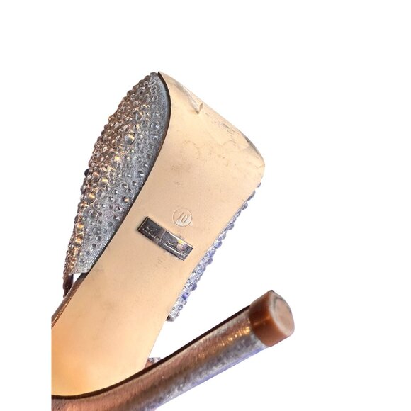 Lauren Lorraine Size 10 Rhinestone Peep-Toe Slingback Silver Stilettos - Picture 8 of 11